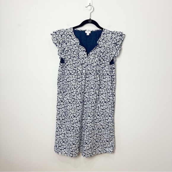 J. Crew Dresses & Skirts - Jcrew Printed Flutter Sleeve Mini Dress Blue White Yellow Daisy Floral